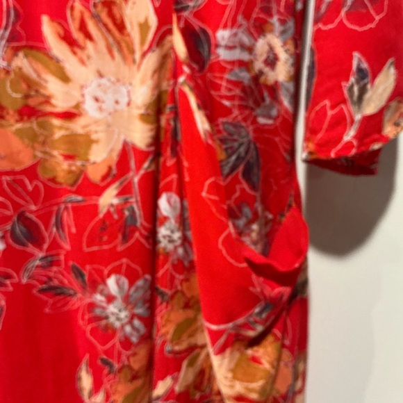 Free People Coral-Red Floral High-Low V-Neck Dress - Picture 9 of 13